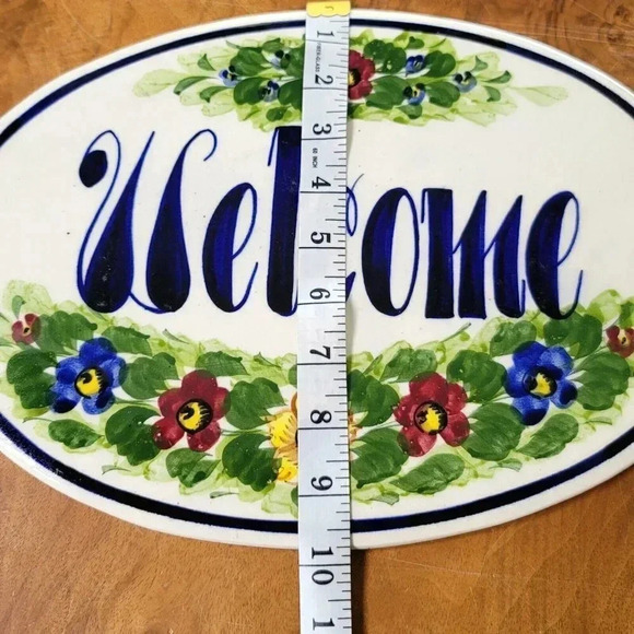 WELCOME SLATE SIGN Flowers Hanging Garden In/Outdoor Hand Paint Oval - Picture 6 of 8